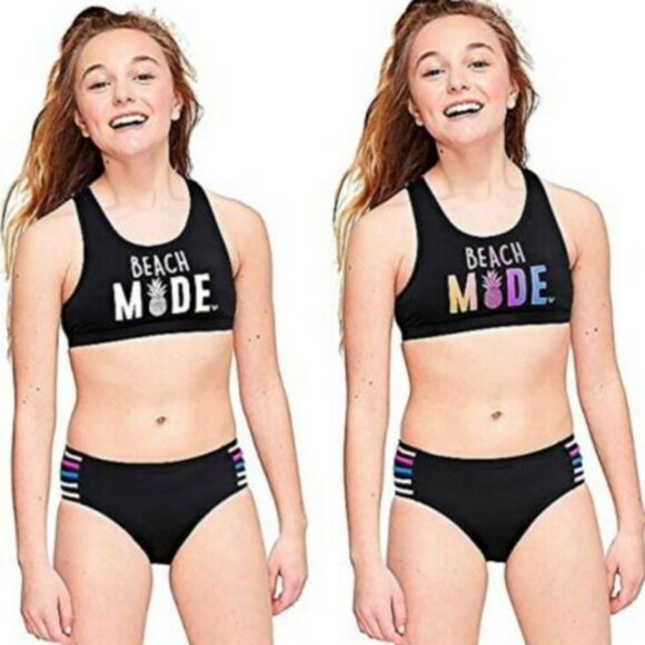 Black 2 Pcs Justice Bikini Swimsuit Size 18 - Picture 1 of 7